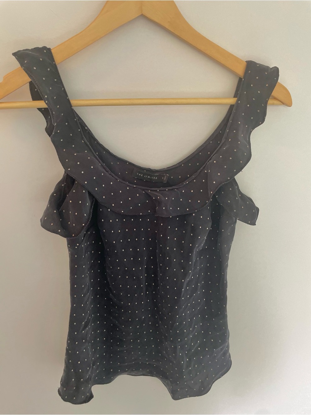The Limited Black Polka Dot Ruffle Strap Camisole